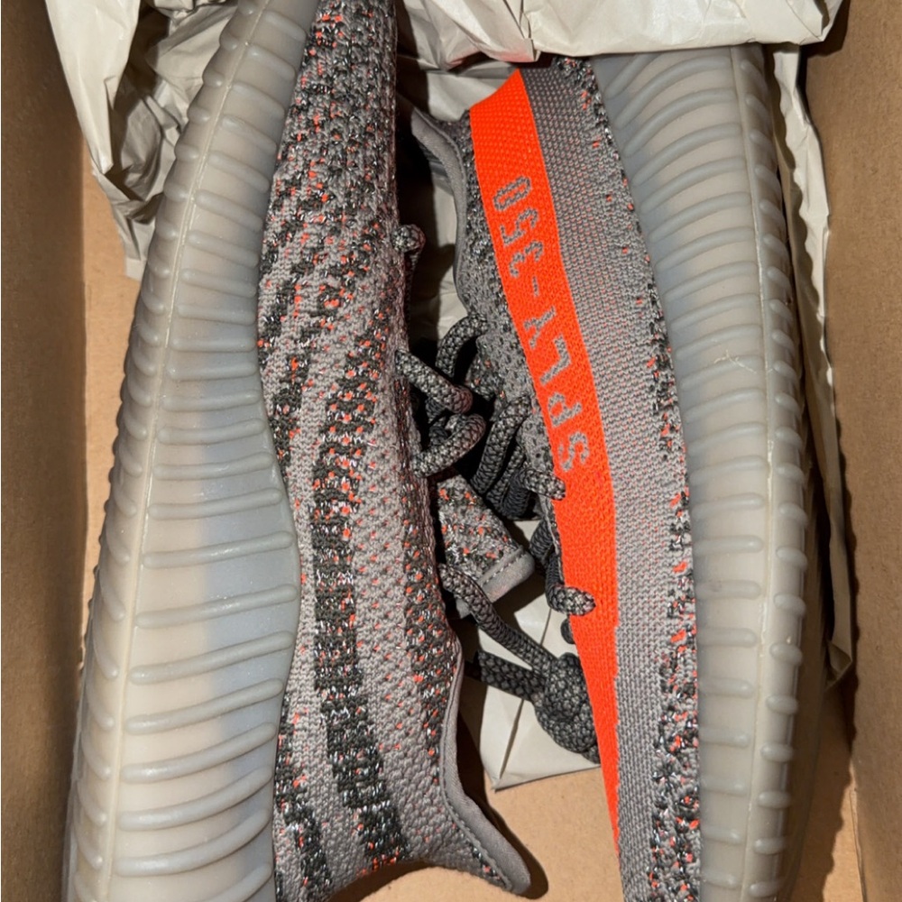Yeezy Boost 350 V2 Gray and Orange Athletic Shoes